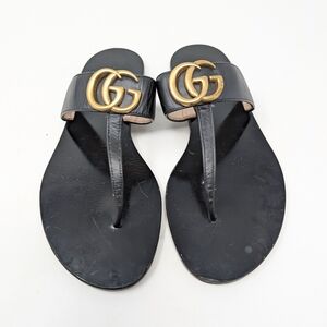 Gucci Black Marmont Thong Sandals Leather Size 36.5 Slides Flip Flops